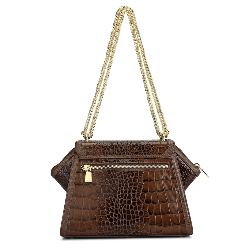 Da Milano Small Croco Leather Shoulder Bag - Walnut